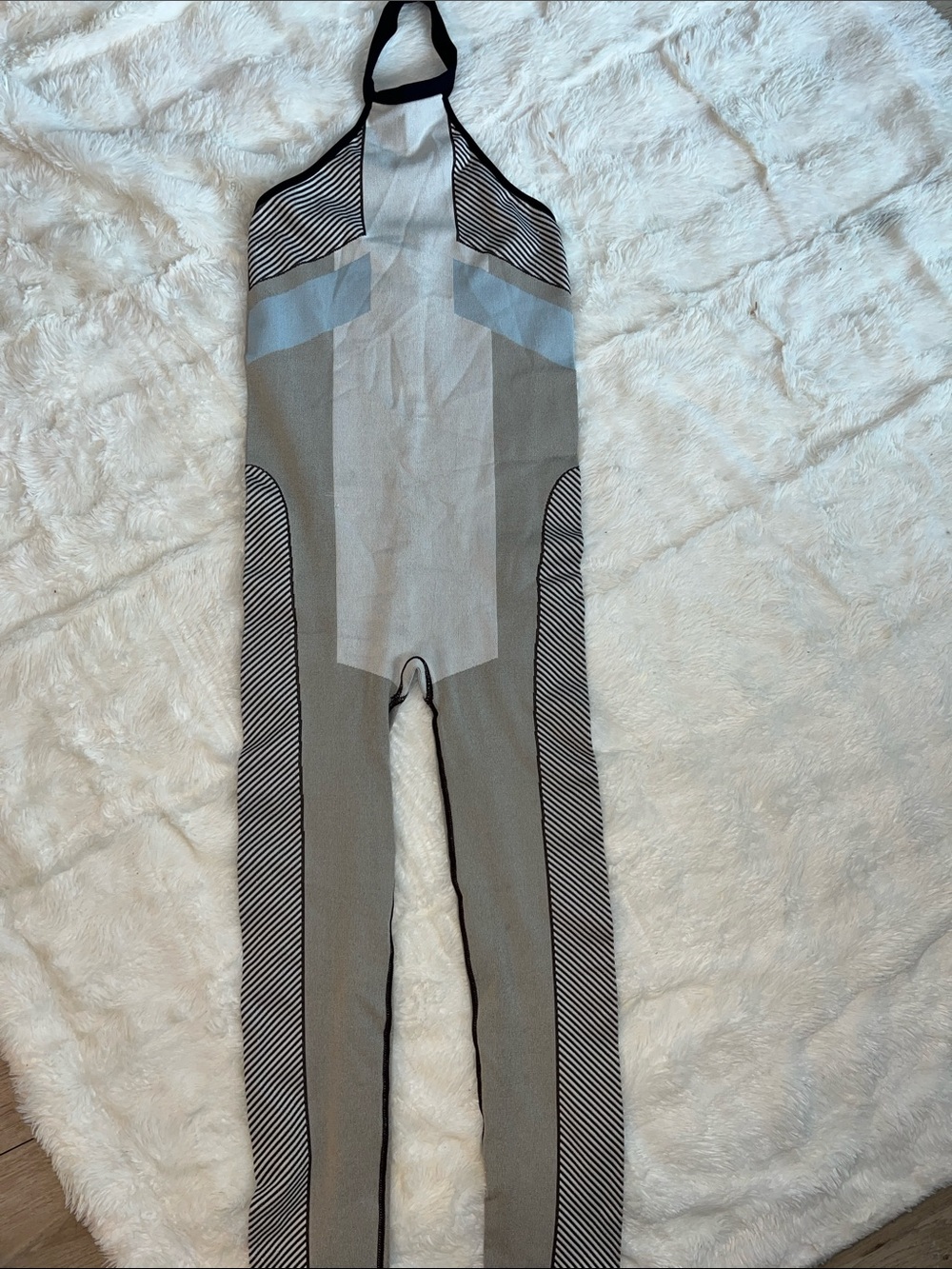 Zara Halter-Neck Colorblock Jumpsuit in Gray, Black and Light Blue